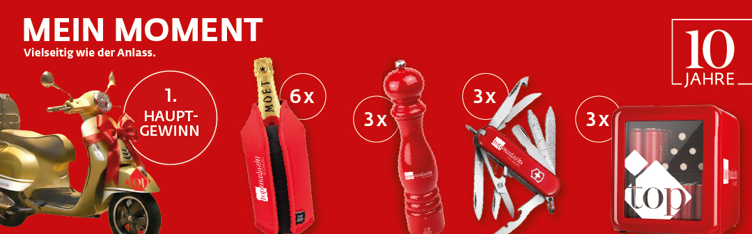 10 Jahre Top Magazin Augsburg Gewinnspiel, Hauptgewinn zum Jubiläum eine goldene Vespa